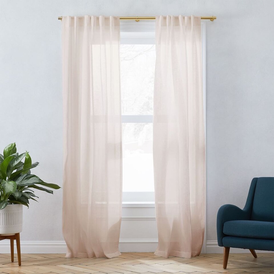 Sheer Belgian Flax Linen Curtain Dusty Blush west elm Australia